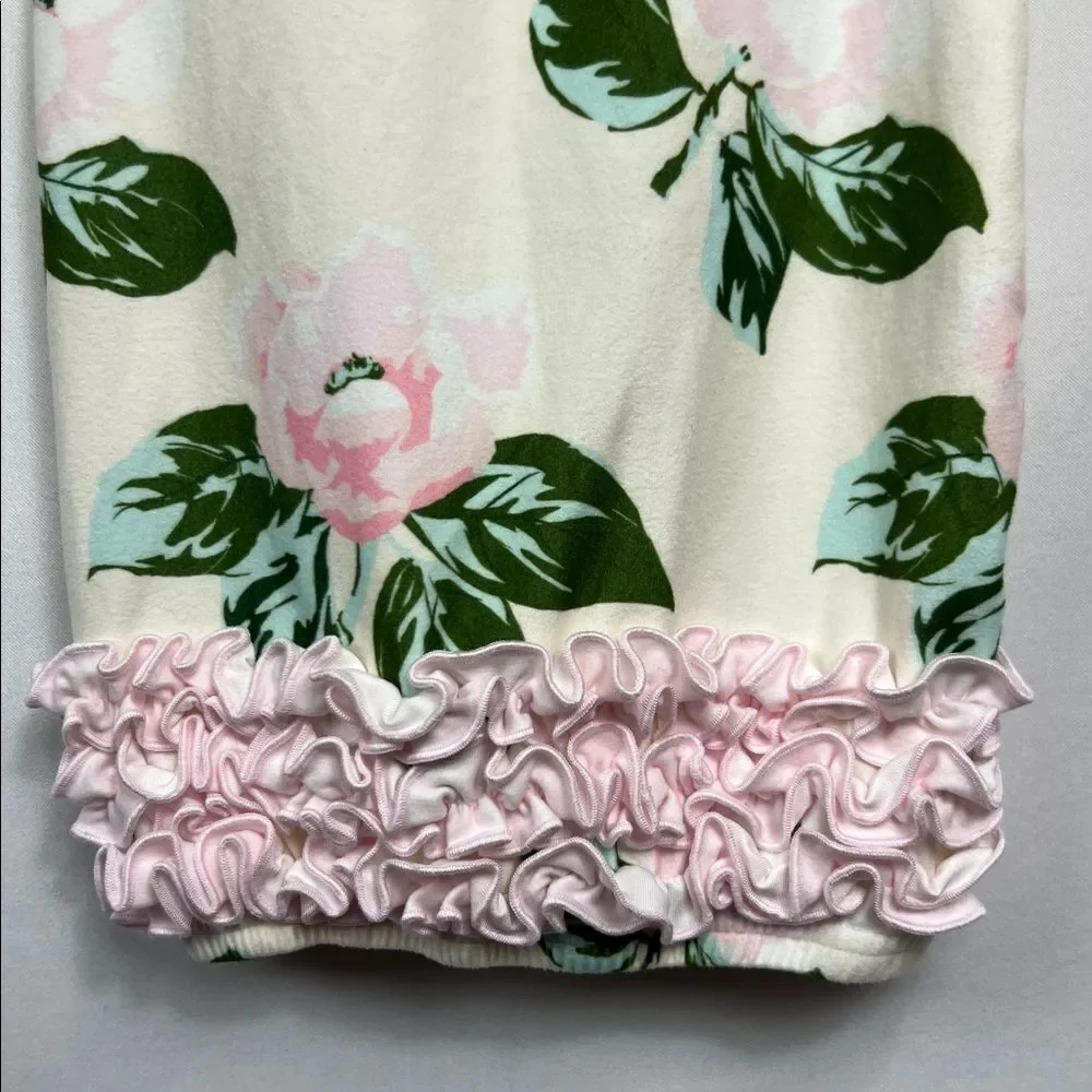 Sweet Honey Cream and Pink floral sleep gown with ruffle bottom size 6 months